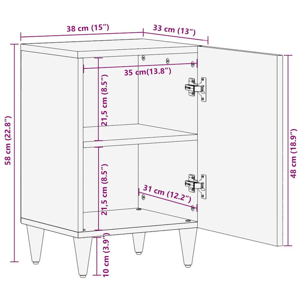 Schwarzer Badezimmerschrank Mango Massivholz 38x33x58cm