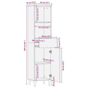 Schwarzer Mangoholz Badezimmerschrank 38x160cm