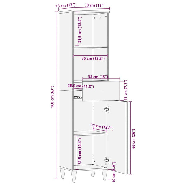 Schwarzer Mangoholz Badezimmerschrank 38x160cm