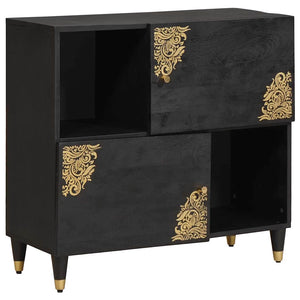Schwarzes Mango Sideboard mit Regal 80cm