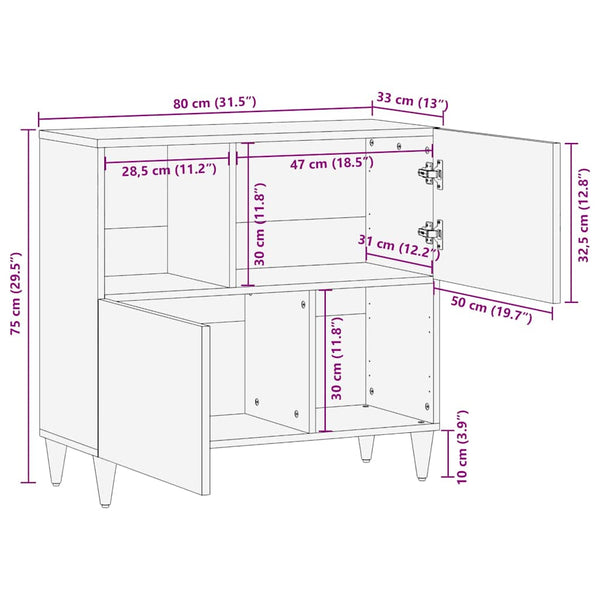 Schwarzes Mango Sideboard mit Regal 80cm