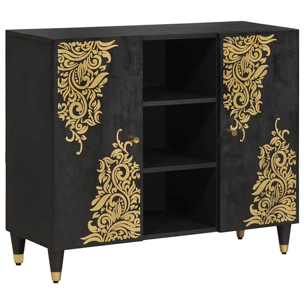 Schwarzes Mango Massivholz Sideboard mit Regal