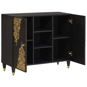 Schwarzes Mango Massivholz Sideboard mit Regal