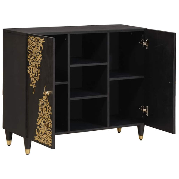 Schwarzes Mango Massivholz Sideboard mit Regal