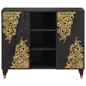 Schwarzes Mango Massivholz Sideboard mit Regal