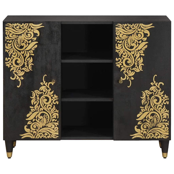 Schwarzes Mango Massivholz Sideboard mit Regal
