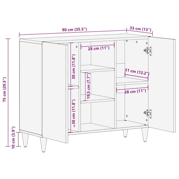 Schwarzes Mango Massivholz Sideboard mit Regal
