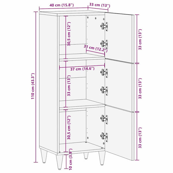 Schwarzes Mango Massivholz Highboard mit Regal
