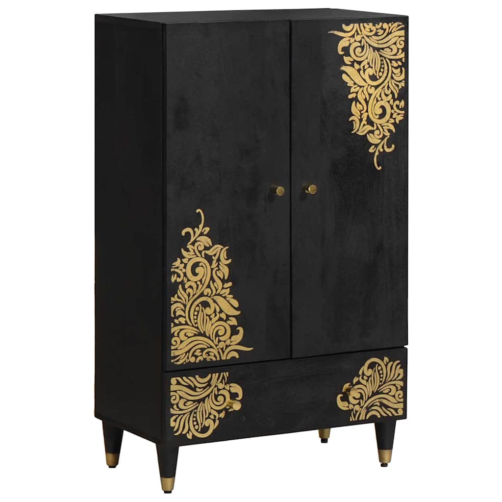 Schwarzes Mango Highboard mit Regal, 60 cm