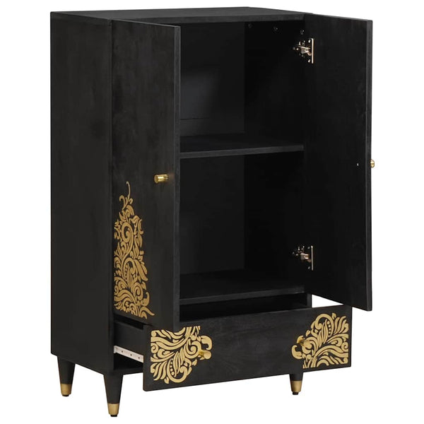 Schwarzes Mango Highboard mit Regal, 60 cm