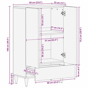 Schwarzes Mango Highboard mit Regal, 60 cm