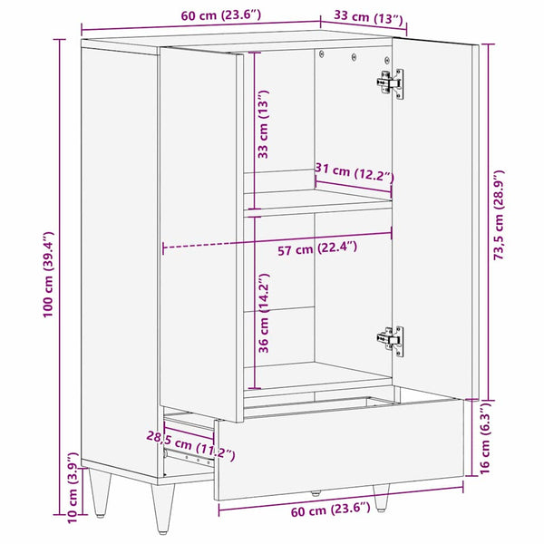Schwarzes Mango Highboard mit Regal, 60 cm