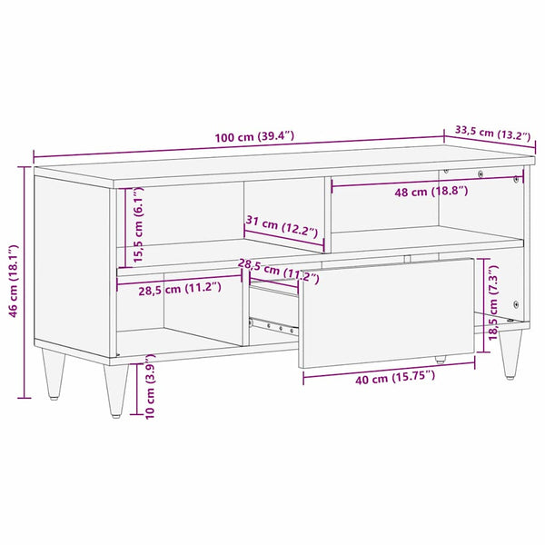 TV-Schrank Mango Massivholz Braun 100cm