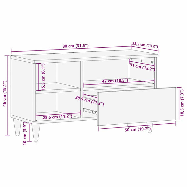 TV-Schrank Massivholz Mango Braun 80cm