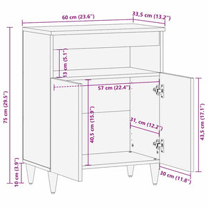 Brauner Mangoholz-Seitenschrank, 60 cm