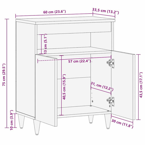 Brauner Mangoholz-Seitenschrank, 60 cm