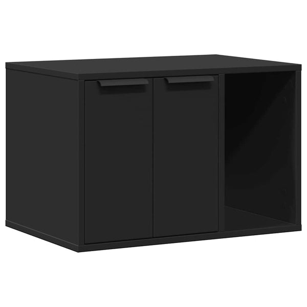 Schwarze Katzenklo-Box aus Holzwerkstoff, 60x40x40 cm