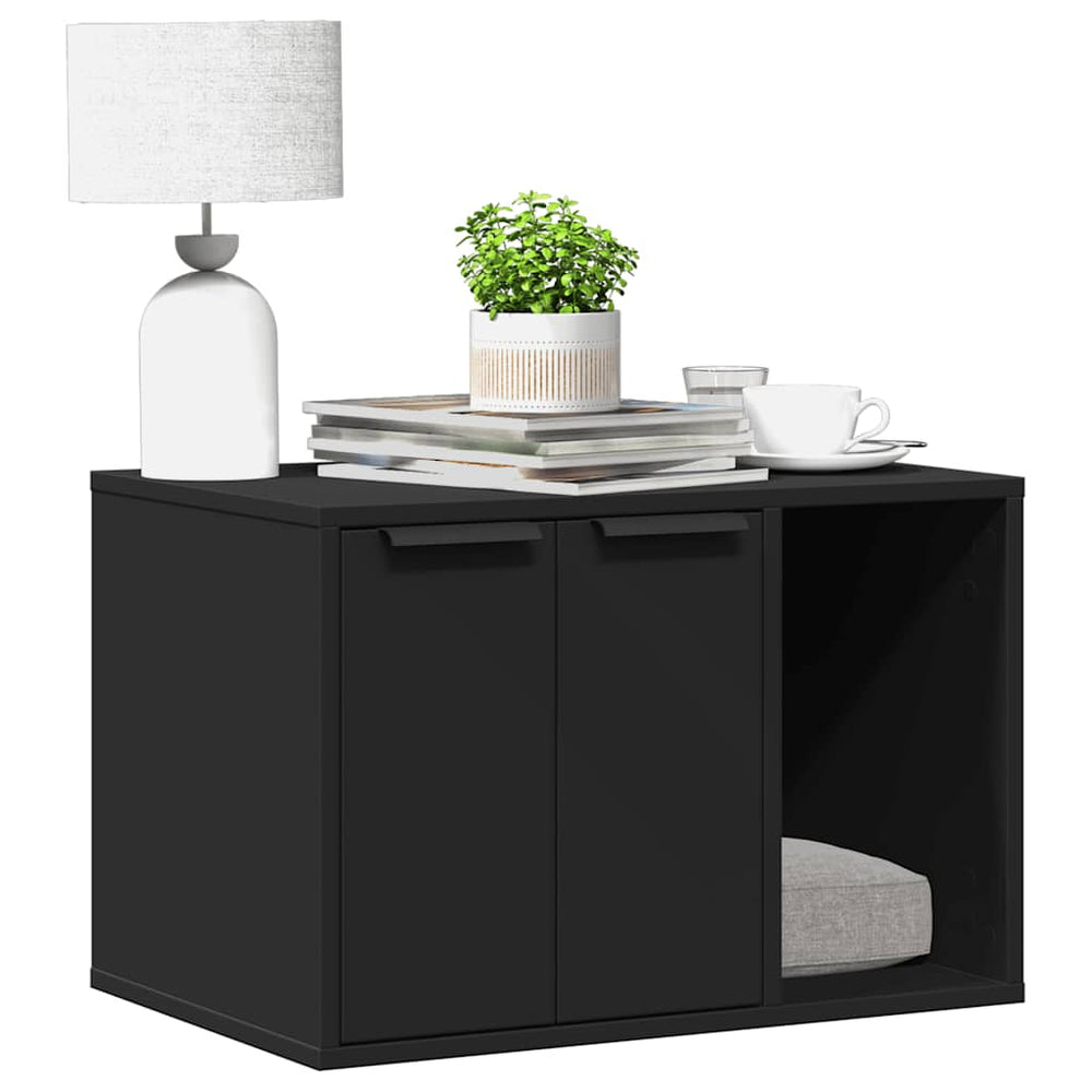 Schwarze Katzenklo-Box aus Holzwerkstoff, 60x40x40 cm