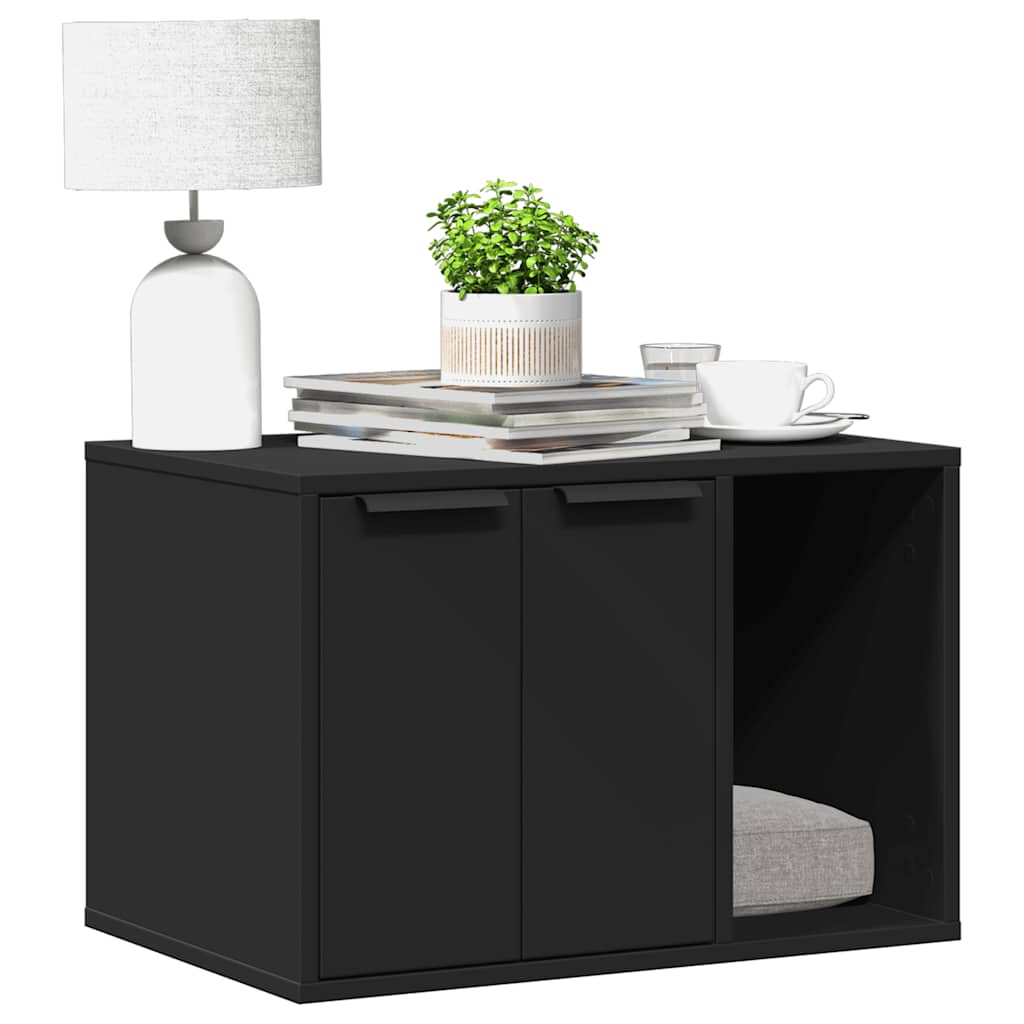 Schwarze Katzenklo-Box aus Holzwerkstoff, 60x40x40 cm