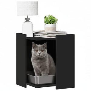 Schwarzes Katzenklo aus Holzwerkstoff
