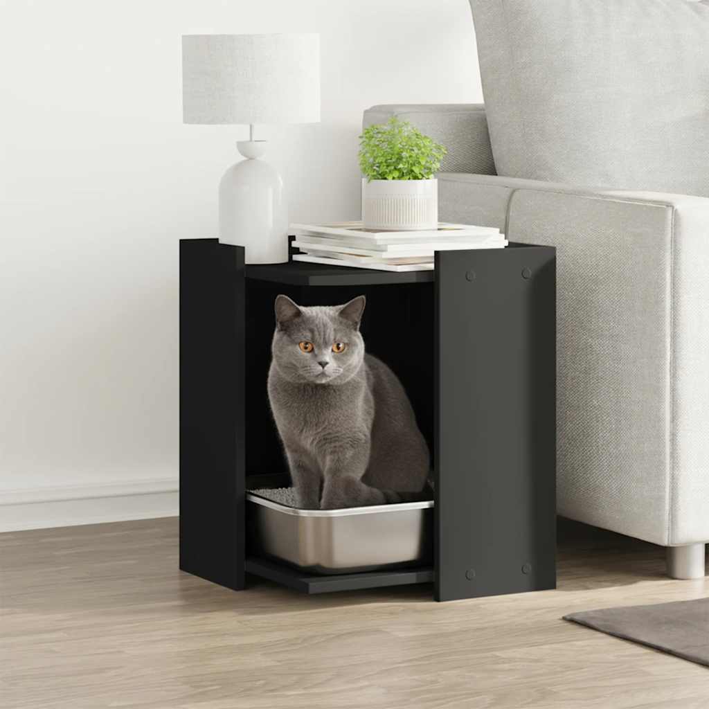 Schwarzes Katzenklo aus Holzwerkstoff