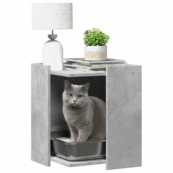 vidaXL Bac à litière pour chat gris béton 42x42x51 cm Bois d'ingénierie