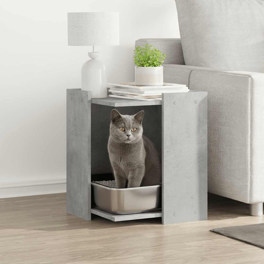 vidaXL Bac à litière pour chat gris béton 42x42x51 cm Bois d'ingénierie