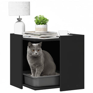 Schwarzes Katzenklo aus Holz, 53x53x51 cm