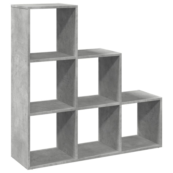 Betongraues Raumteiler-Bücherregal, 3 Etagen