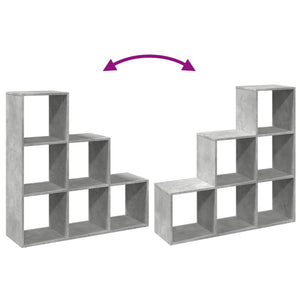 Betongraues Raumteiler-Bücherregal, 3 Etagen