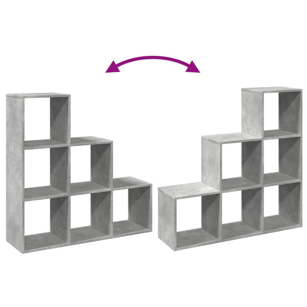Betongraues Raumteiler-Bücherregal, 3 Etagen