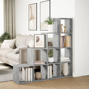 Betongraues Raumteiler-Bücherregal mit 4 Stufen
