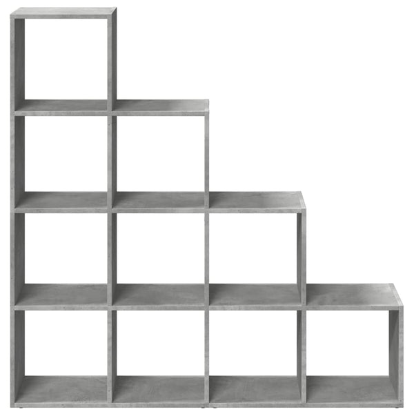 Betongraues Raumteiler-Bücherregal mit 4 Stufen