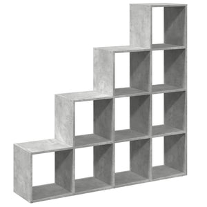 Betongraues Raumteiler-Bücherregal mit 4 Stufen
