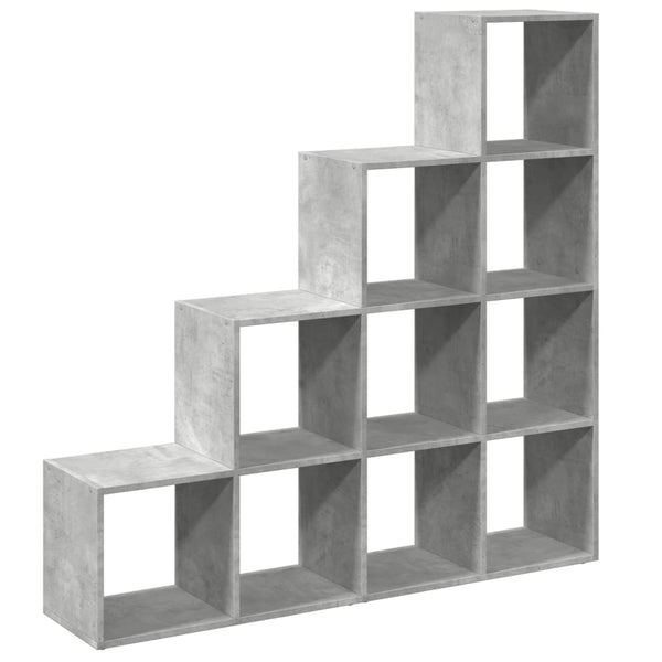 Betongraues Raumteiler-Bücherregal mit 4 Stufen
