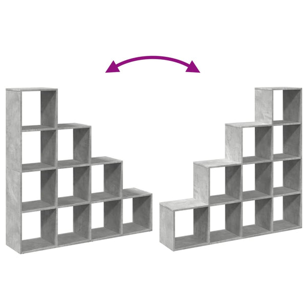 Betongraues Raumteiler-Bücherregal mit 4 Stufen