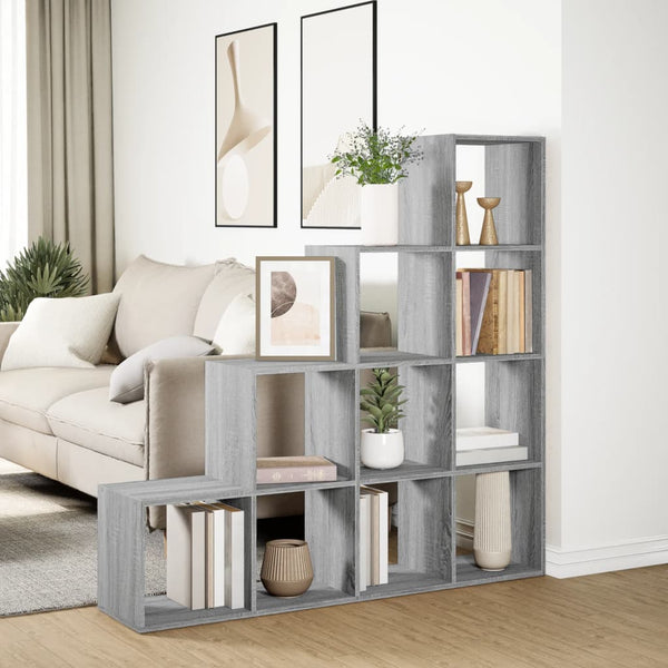 Graues Raumteiler-Bücherregal, 4 Stufen