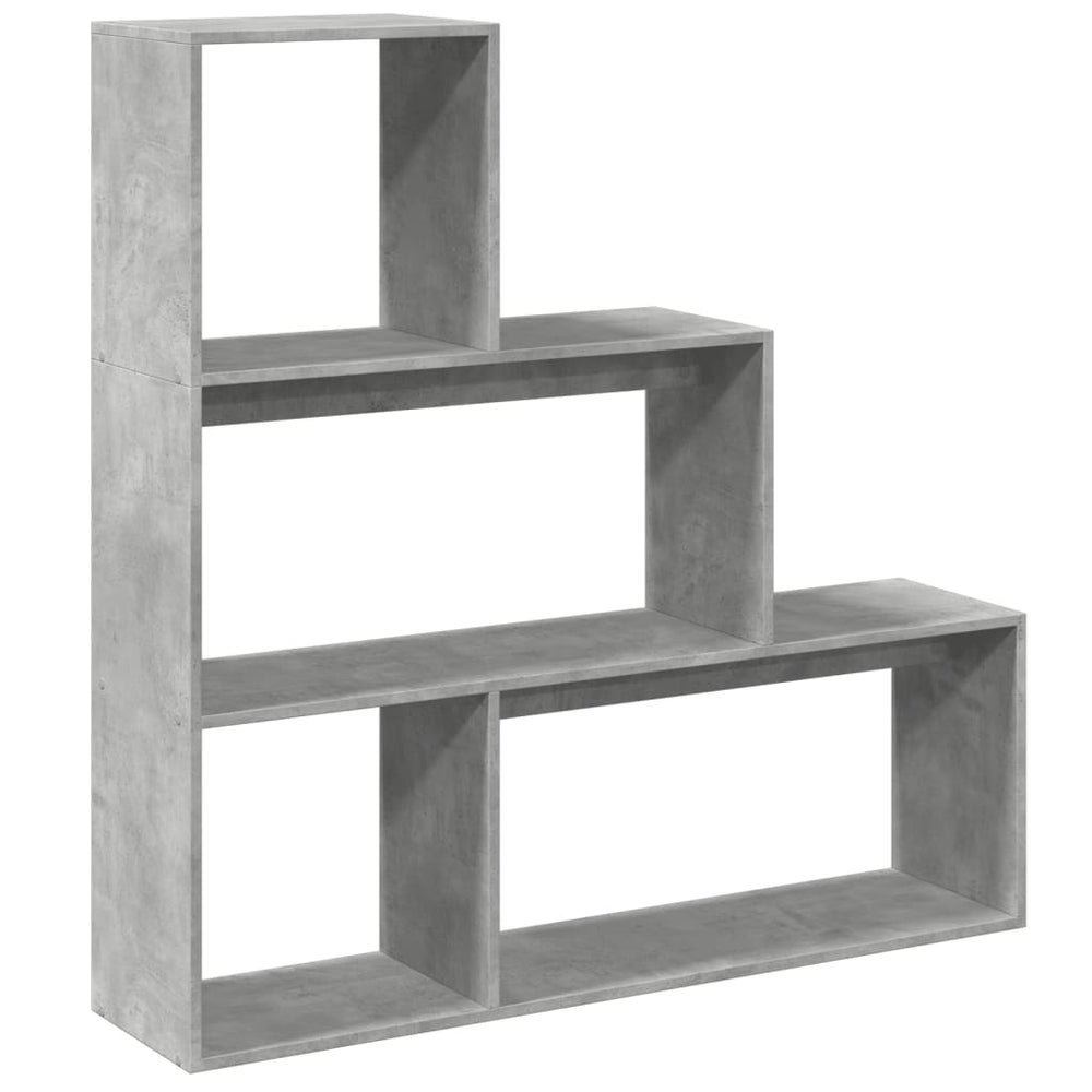 Betongraues Raumteiler-Bücherregal, 3 Stufen