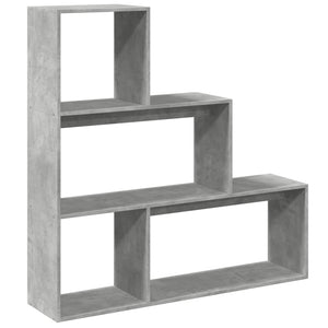 Betongraues Raumteiler-Bücherregal, 3 Stufen