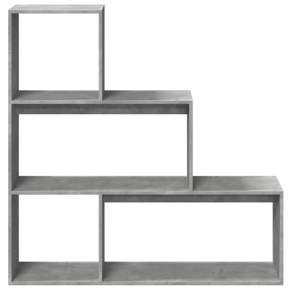 Betongraues Raumteiler-Bücherregal, 3 Stufen
