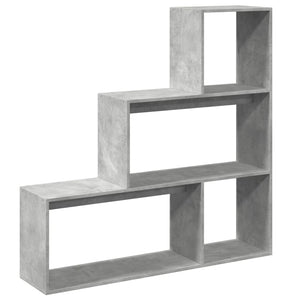 Betongraues Raumteiler-Bücherregal, 3 Stufen