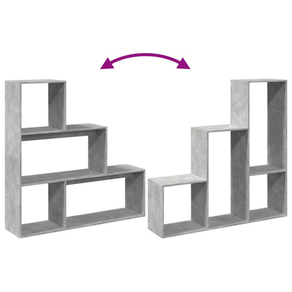 Betongraues Raumteiler-Bücherregal, 3 Stufen