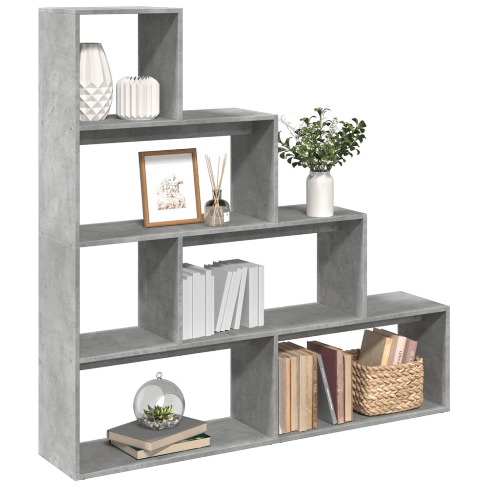 vidaXL Room Divider Bookcase 4 Tiers Concrete Grey 143.5x29x143.5 cm