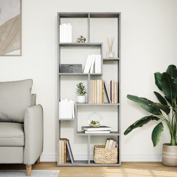 Betongraues Raumteiler-Bücherregal 67x161,5 cm