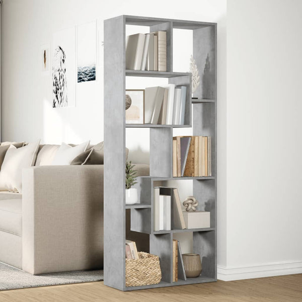 Betongraues Raumteiler-Bücherregal 67x161,5 cm