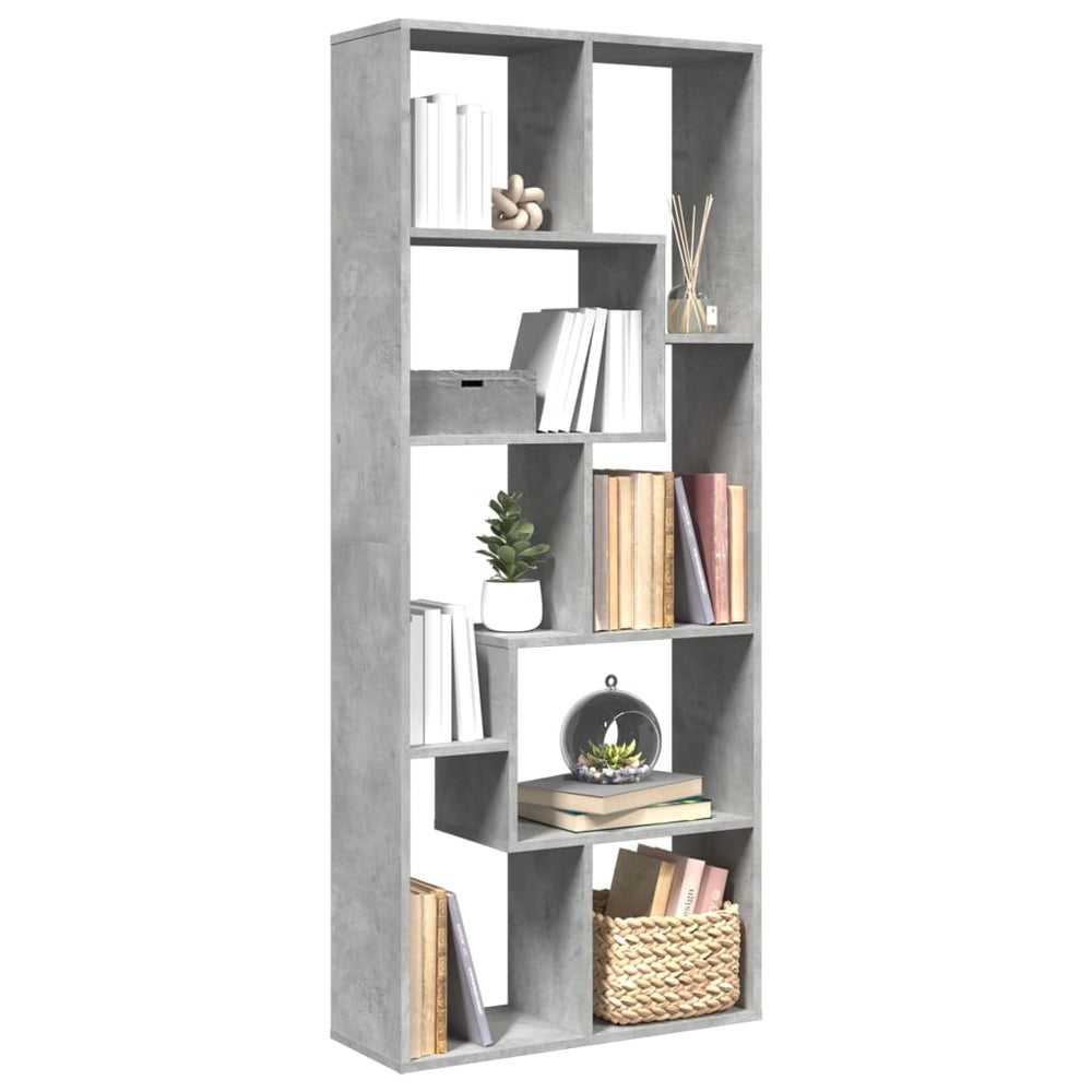 Betongraues Raumteiler-Bücherregal 67x161,5 cm