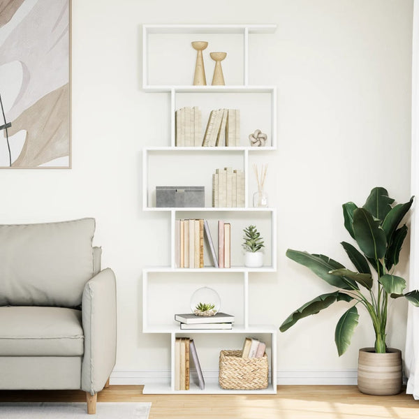 Weißes Raumteiler-Bücherregal mit 6 Fächern