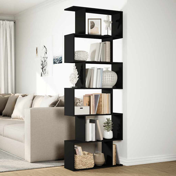Raumteiler Bücherregal Schwarz, 6 Etagen