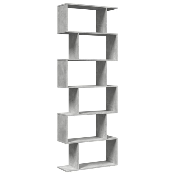 Betongraues Raumteiler-Bücherregal, 6 Fächer