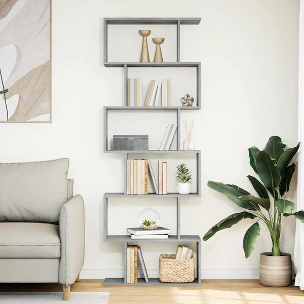 Betongraues Raumteiler-Bücherregal, 6 Fächer